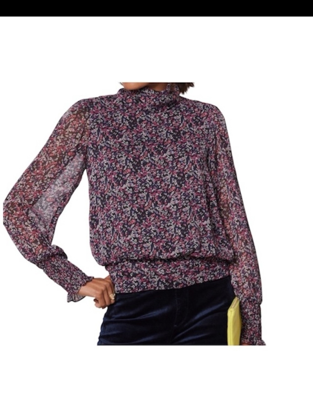 Evereve Scarlett Gathered Mock Neck Floral Top